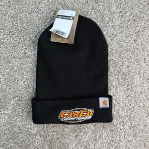 Carhartt Hat Beanie Mens One Size Black Acrylic Knit Stretch Winter Carco Logo